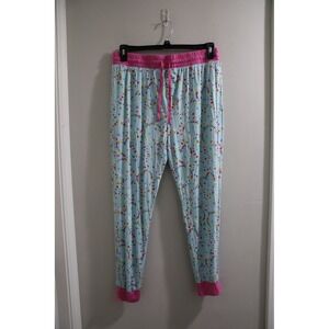 Little Sleepies Pajama Pants Women's Large Light Blue Pink Hearts Lounge